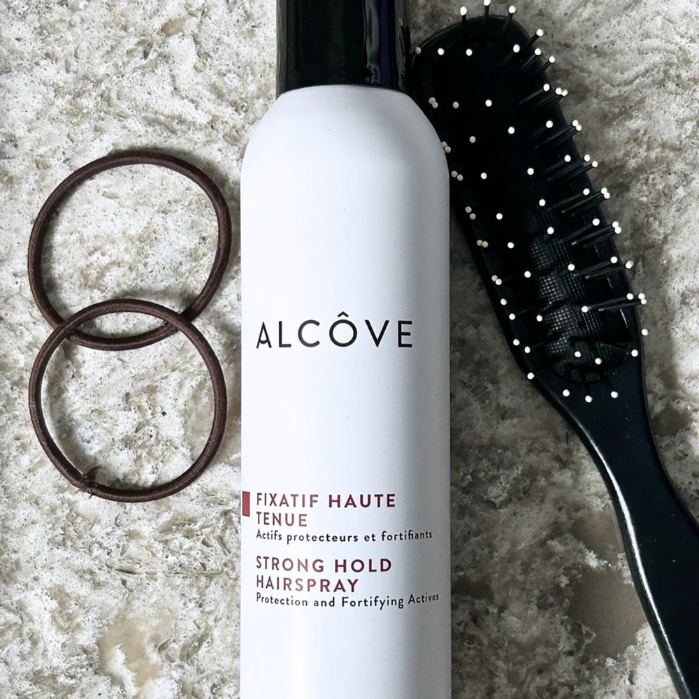 “Spray Fixatif Alcôve forte tenue – flacon aérosol coiffage durable”