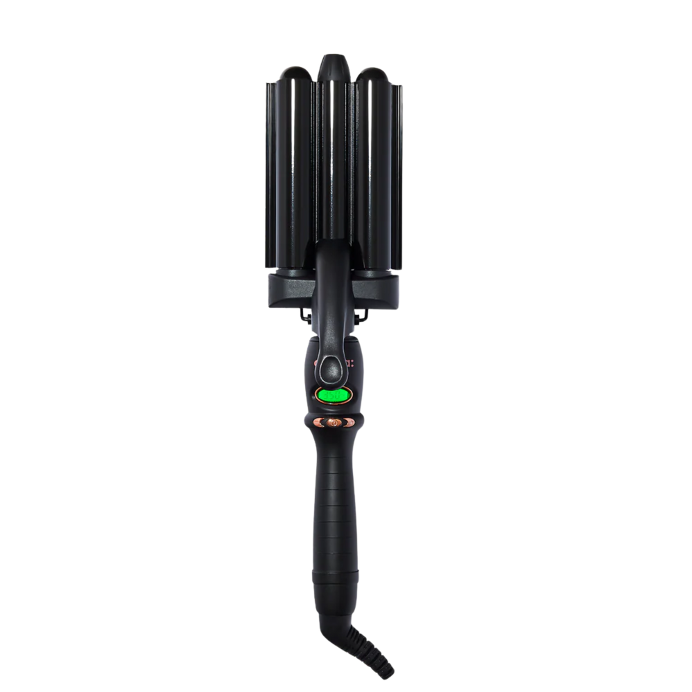 Appareil Amika High Tide Deep Waver 3‑barils posé sur fond blanc
