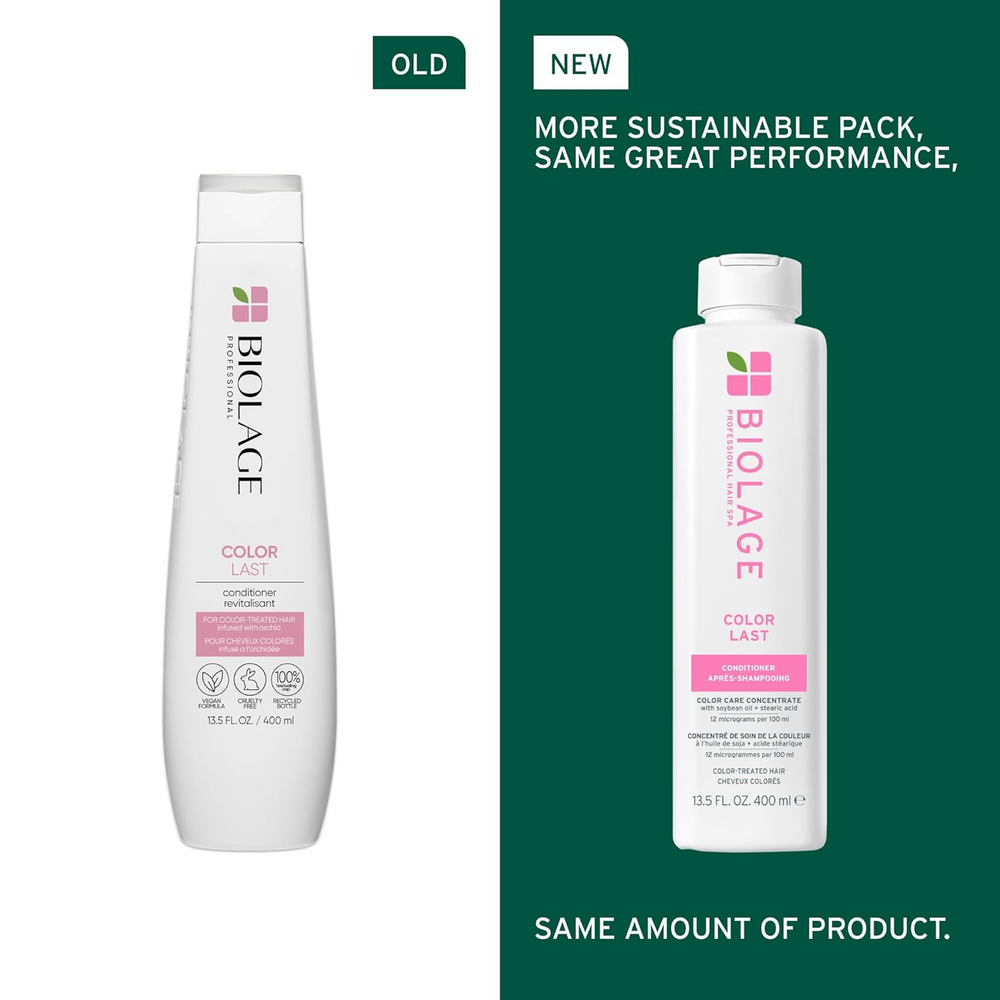 Conditioner Biolage ColorLast, soin après‑shampooing sans parabènes ni silicones pour cheveux colorés, brillance & protection de la couleur.