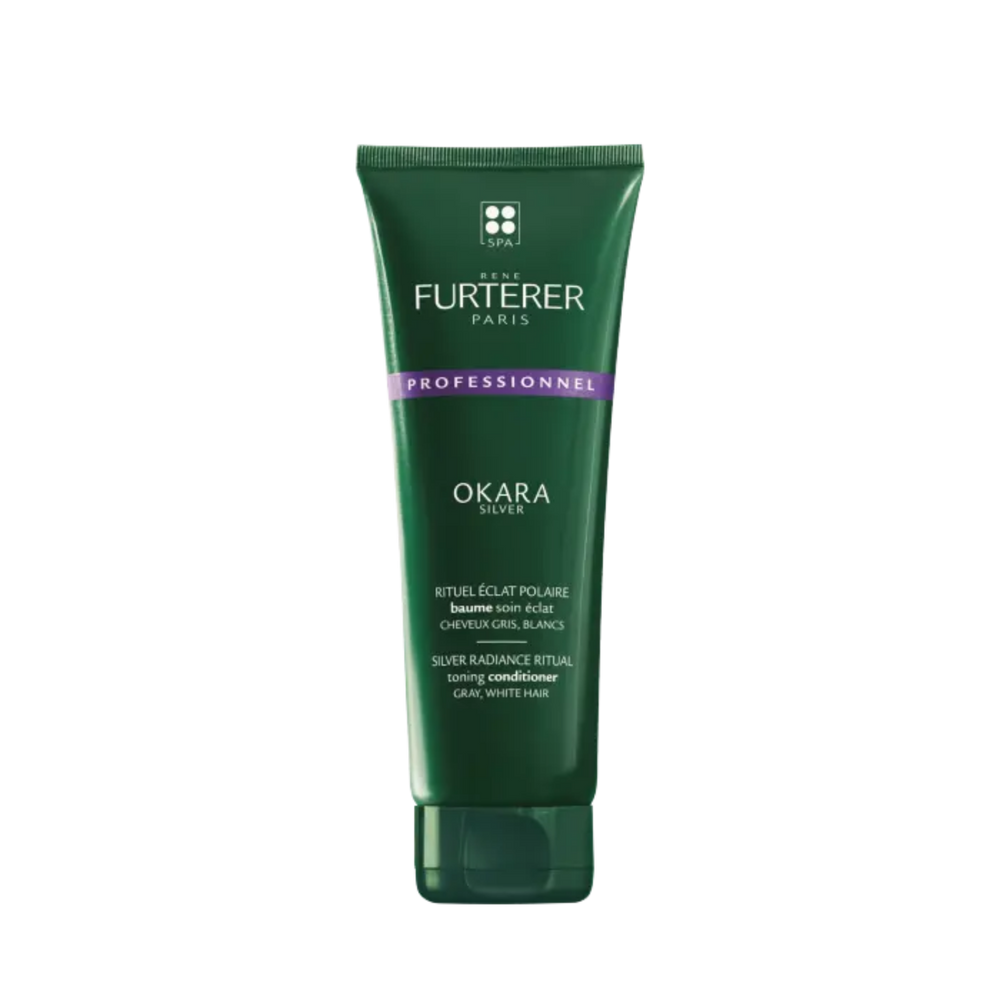 Tube de Toning Conditioner Okara Silver René Furterer 150 ml sur fond blanc