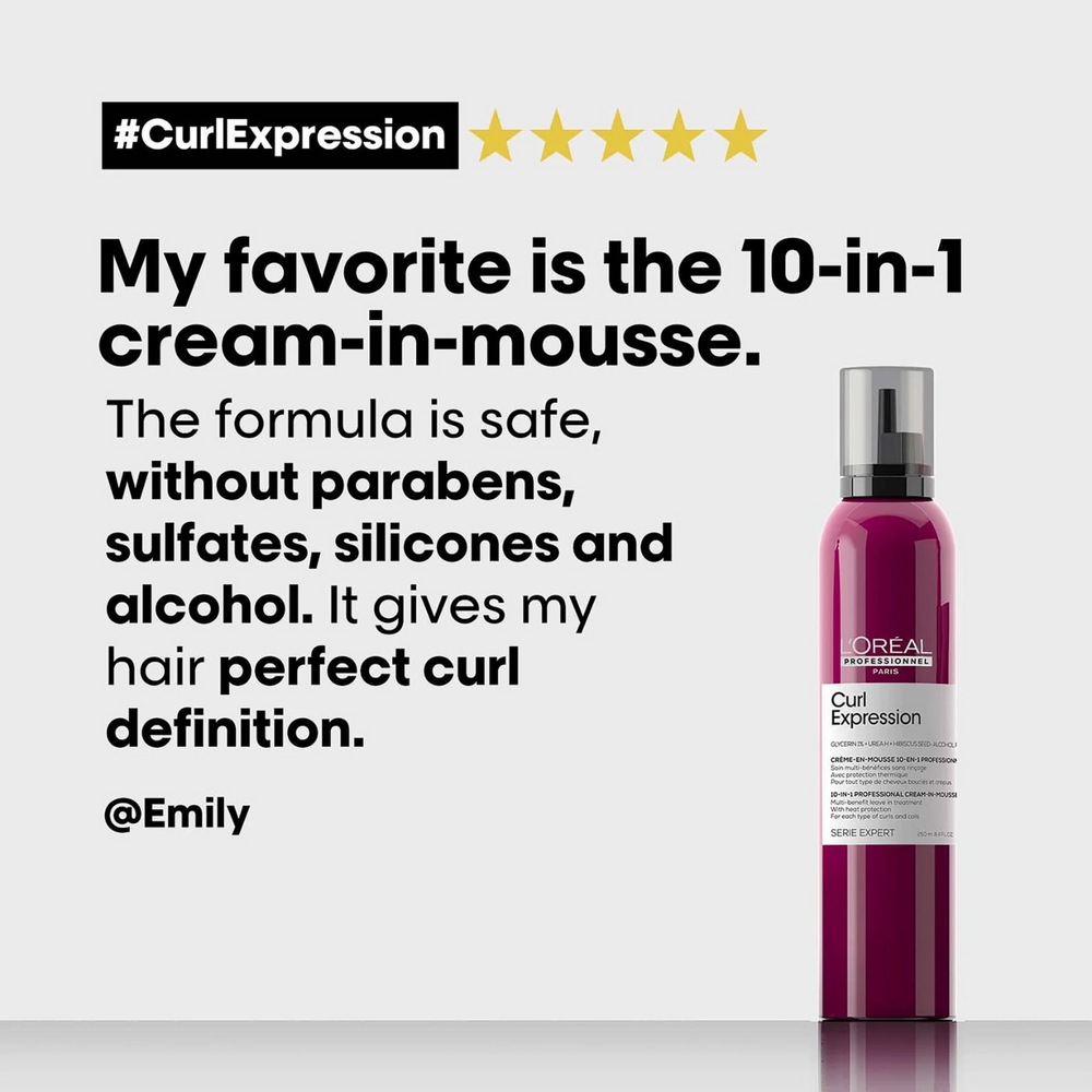 Crème-en-Mousse 10-en-1 Curl Expression L'Oréal Professionnel 250 ml sur fond blanc