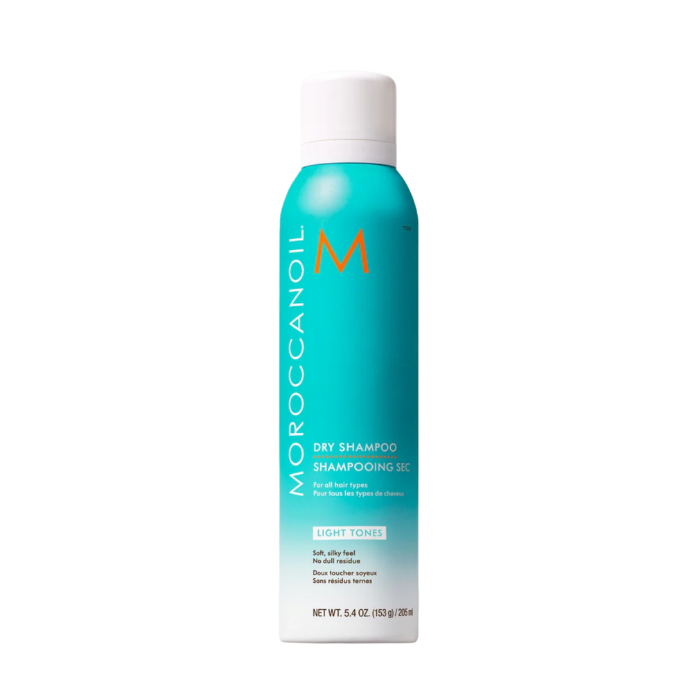 Aérosol Dry Shampoo Light Tones Moroccanoil, shampoing sec pour cheveux clairs, absorbe sébum, neutralise reflets jaunes, pour une chevelure fraîche et légère