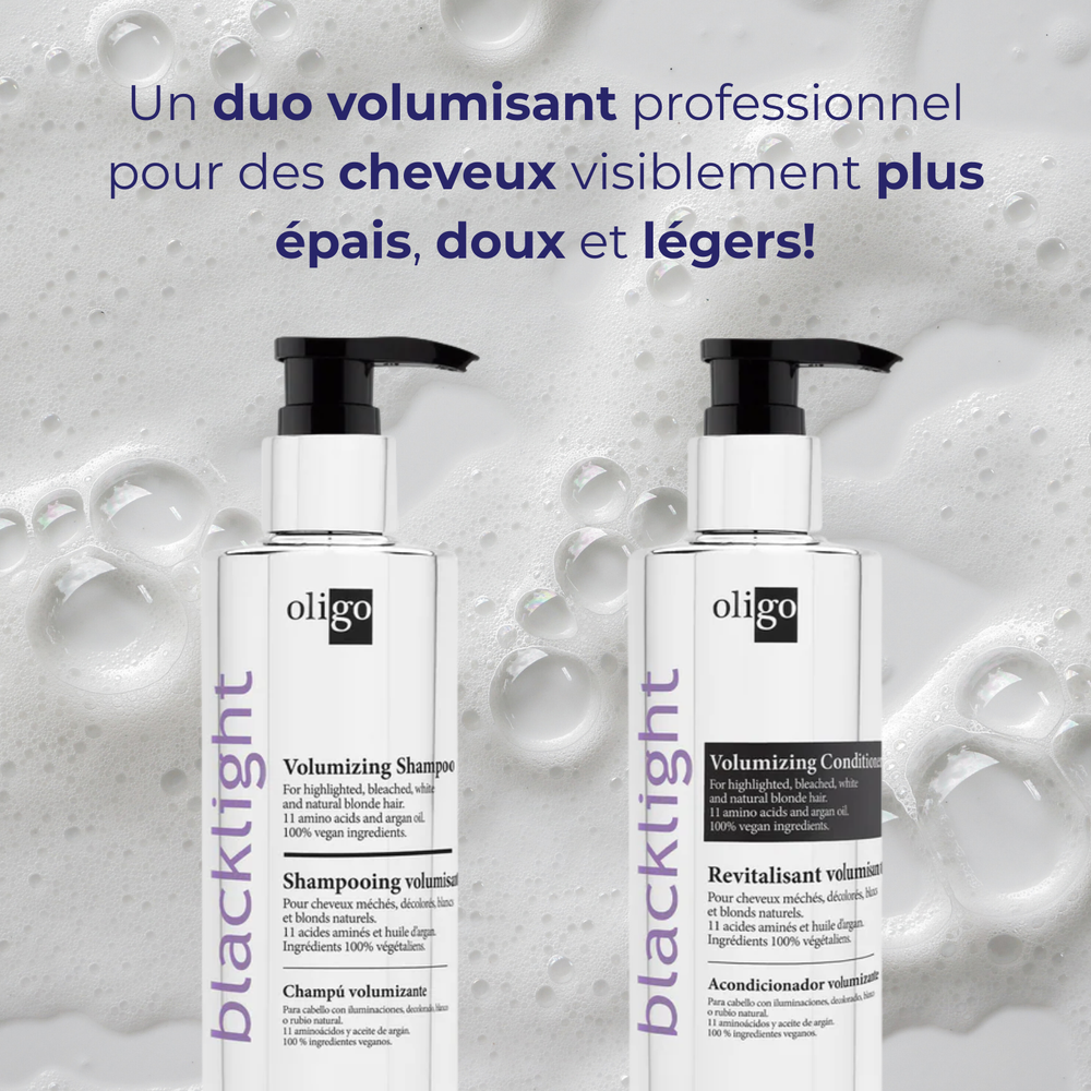 « Flacon duo Volumizing Blacklight Oligo Professionnel – soin volumisant corps et brillance »