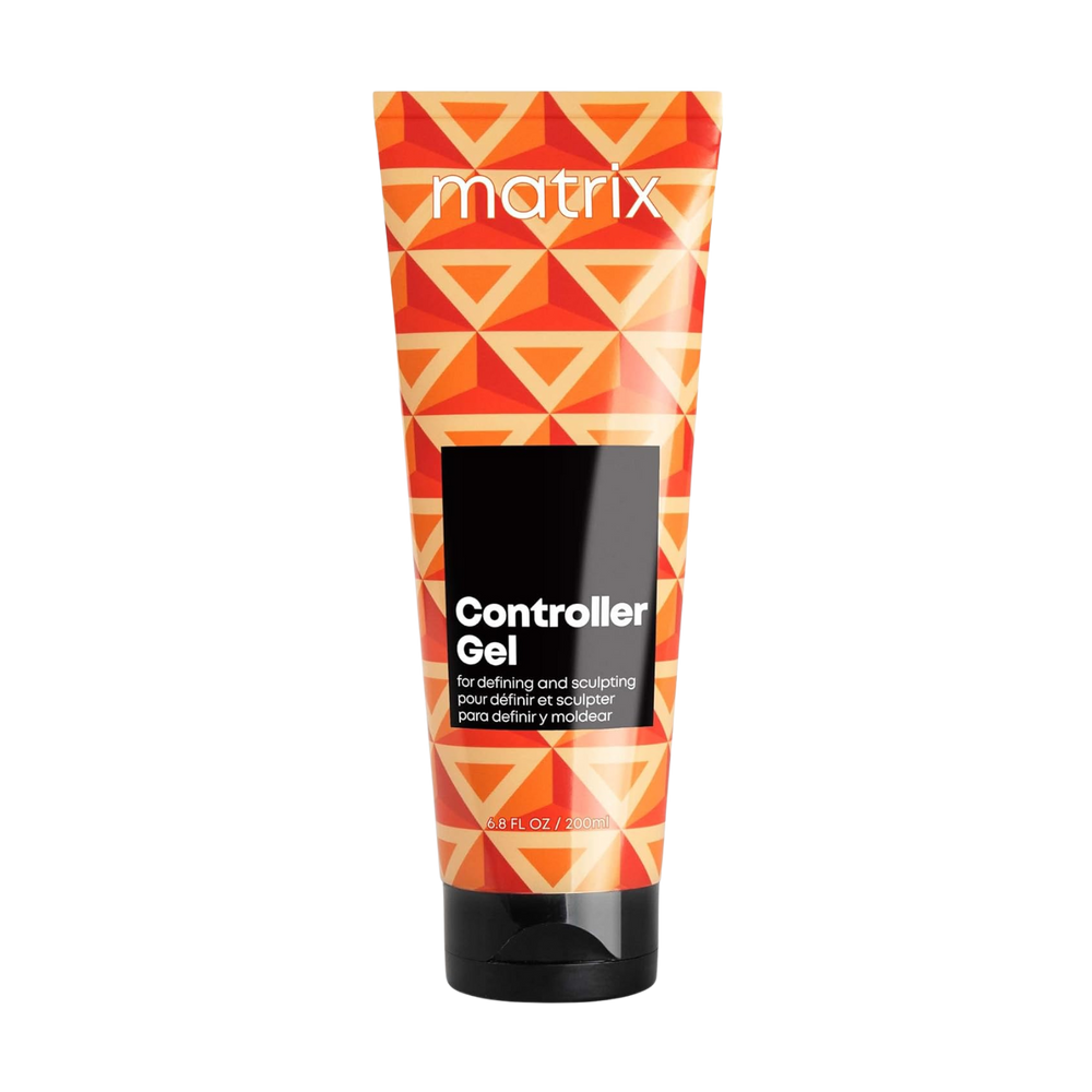 “Flacon de gel Matrix Styling Controller – tube avec motifs géométriques orange et noir”