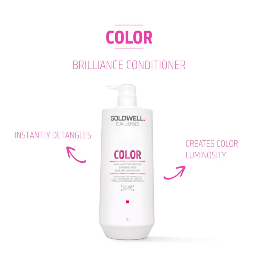Flacon de conditionneur Goldwell Dualsenses Color Brilliance 1 L, formulation vegan pour brillance et protection de la couleur