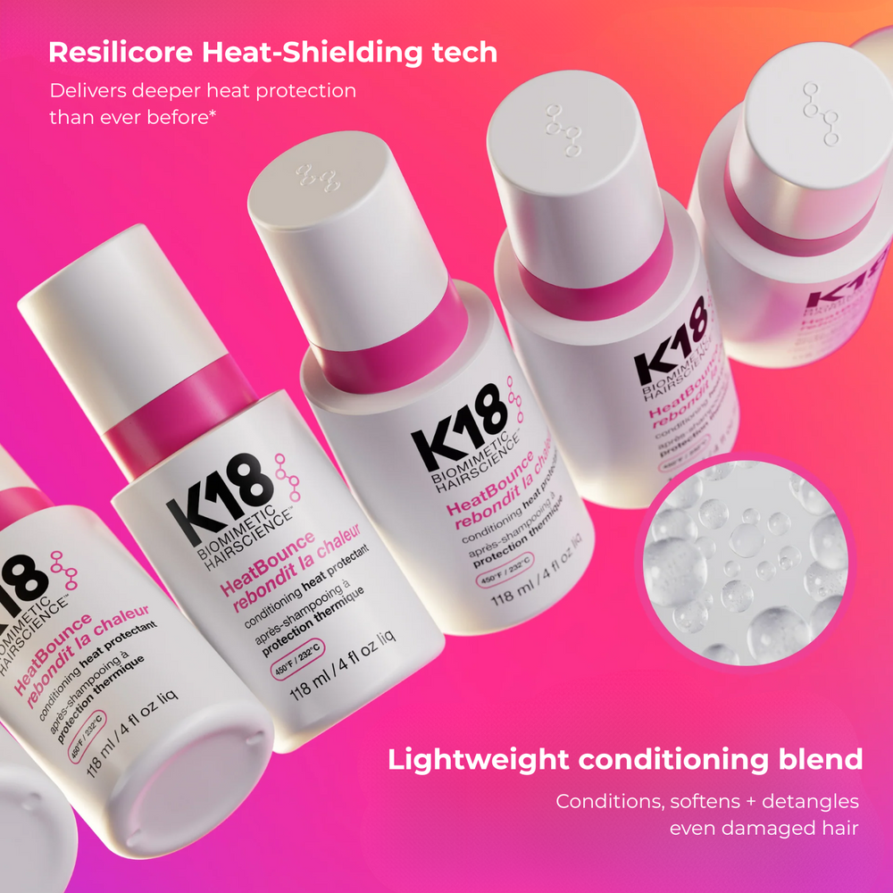 Bouteille de K18 HeatBounce – protecteur thermique leave‑in, usage avant fer ou sèche‑cheveux