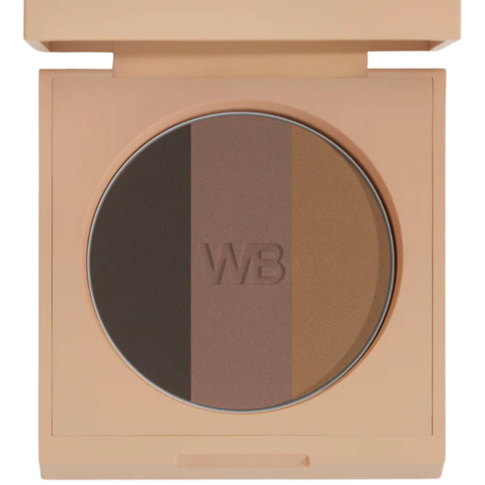 Palette Le Regard de Wonderblush avec trois teintes neutres pour yeux et sourcils, fini naturel et multifonction