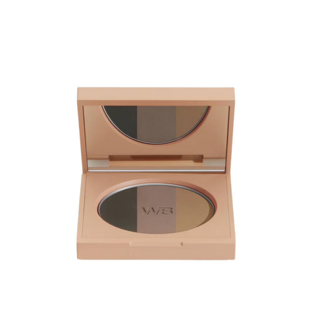 Palette Le Regard de Wonderblush avec trois teintes neutres pour yeux et sourcils, fini naturel et multifonction
