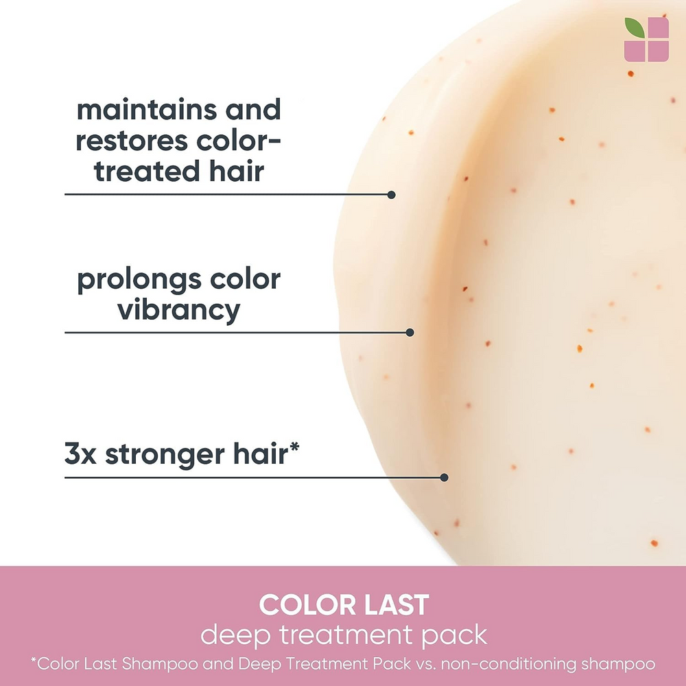 Masque Biolage ColorLast à l’abricot – pot ouvert montrant texture riche, soin profond pour cheveux colorés éclatants
