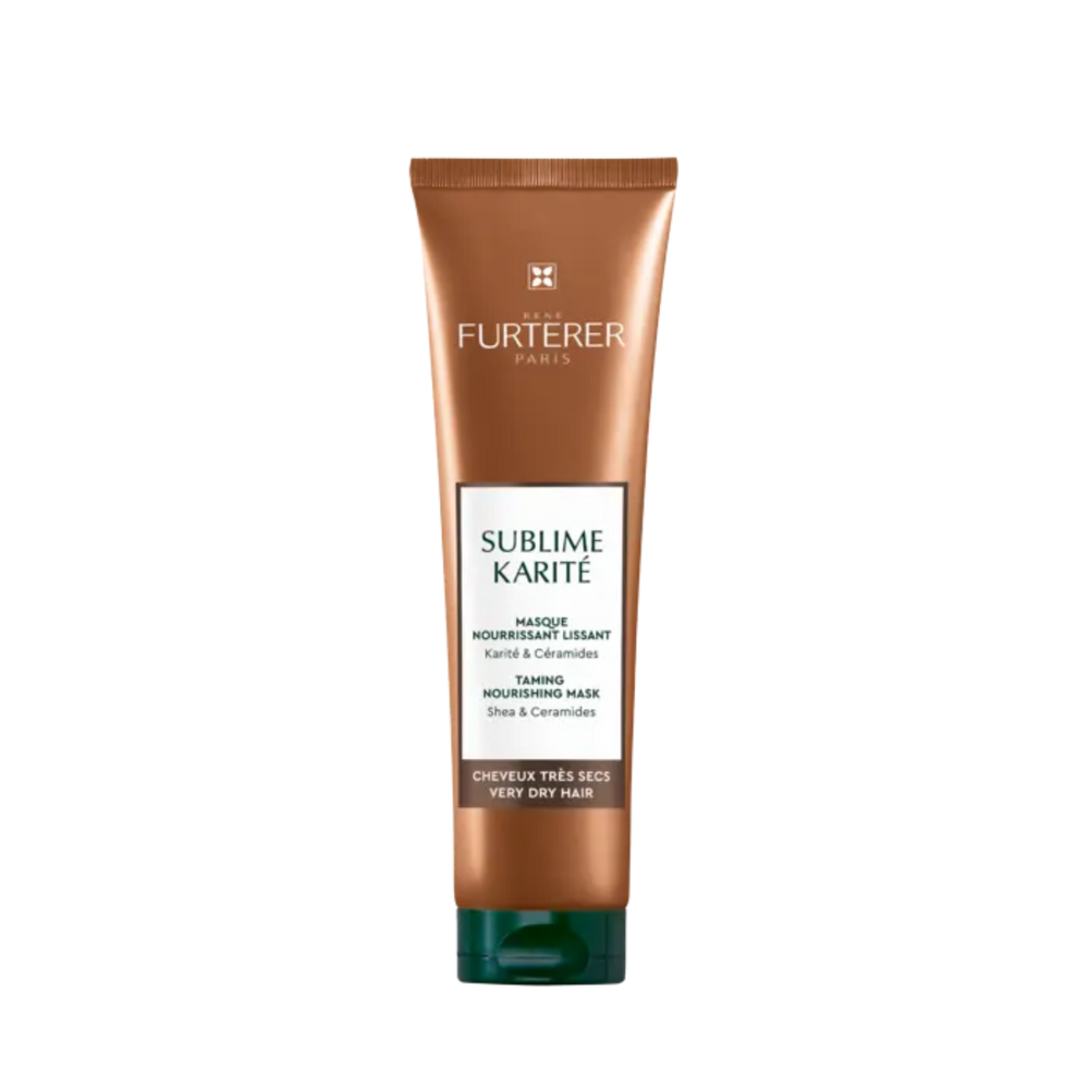 Pot de Masque Nourrissant Lissant Sublime Karité René Furterer, pour cheveux très secs, version nourrissante et lissante, 200 ml.