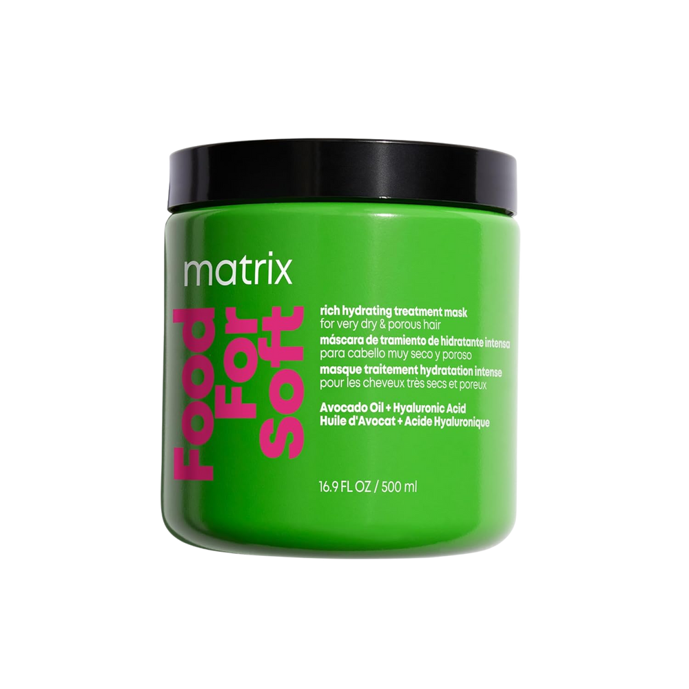“Matrix Food For Soft Rich Hydrating Treatment Mask — pot 500 ml, masque vegan à l’huile d’avocat et acide hyaluronique, cheveux hydratés et doux”