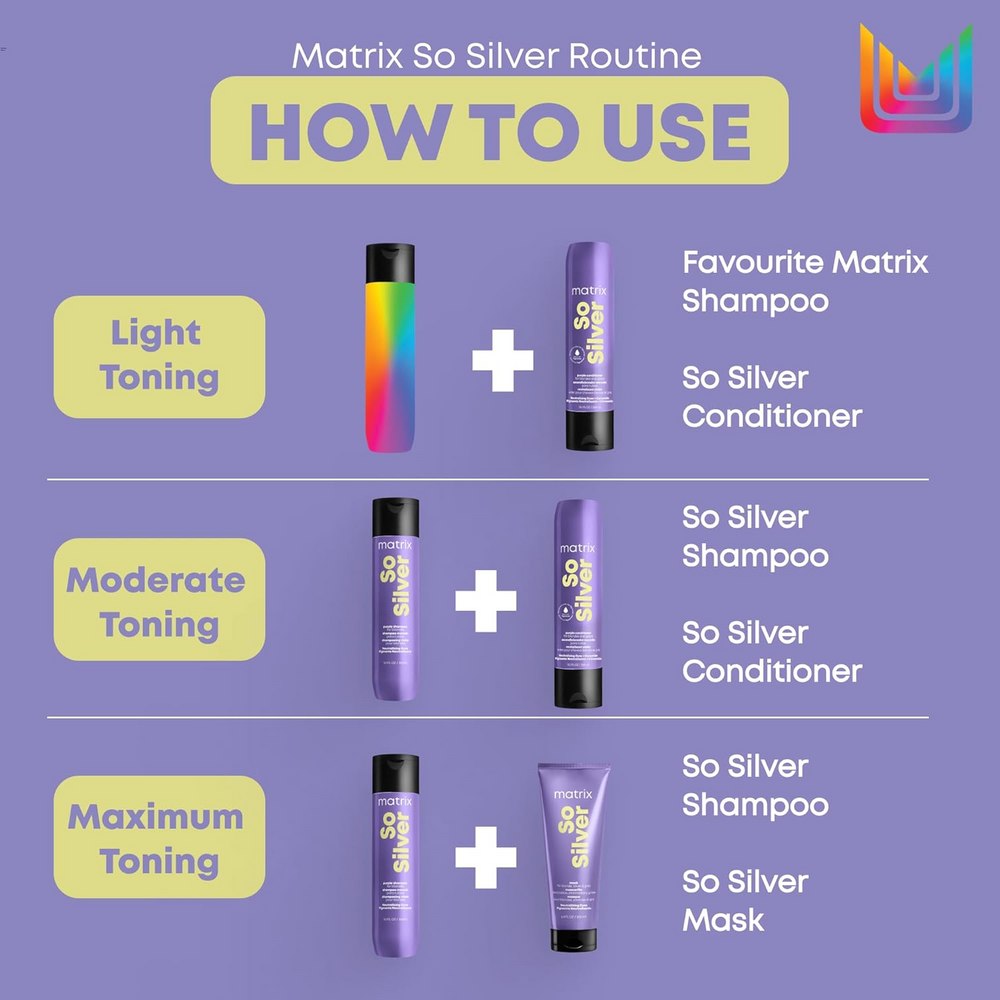 Bouteille de Matrix So Silver Purple Pigmented Conditioner pour cheveux blonds et gris