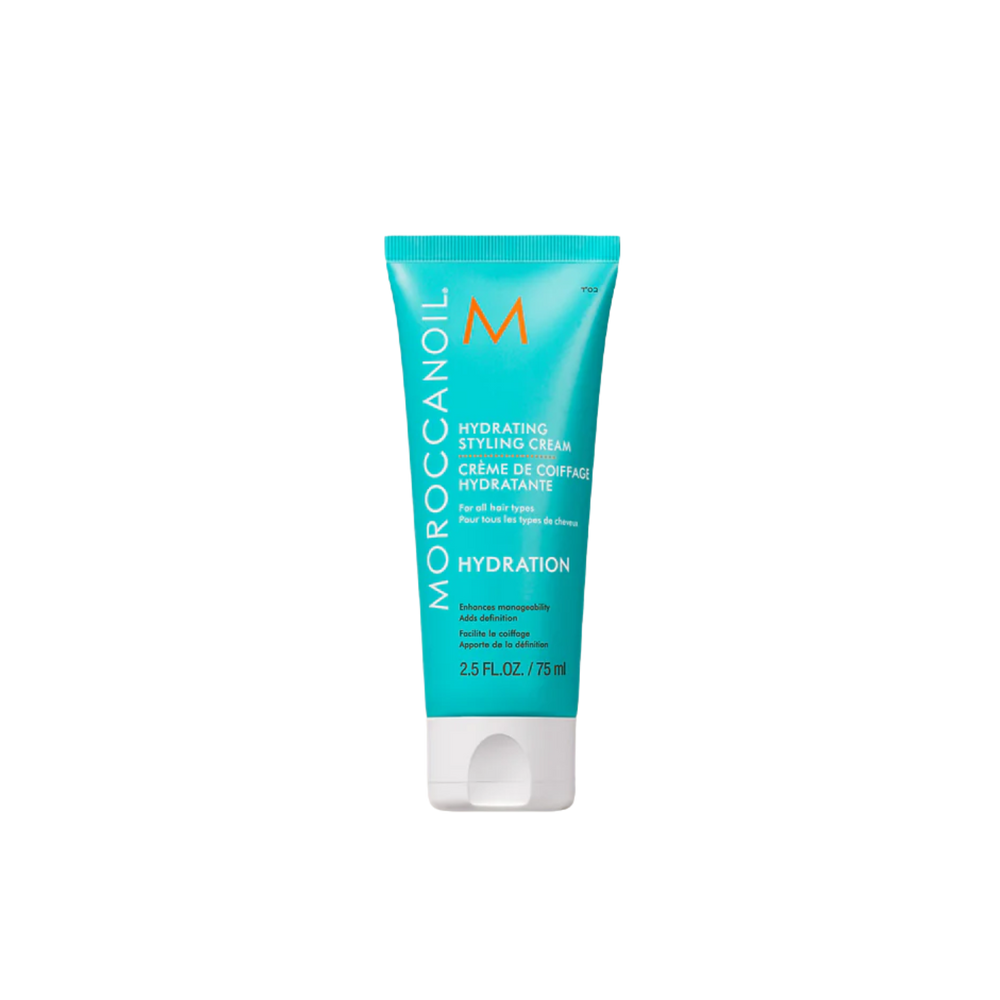 Flacon de Moroccanoil Hydrating Styling Cream, lotion coiffante hydratante à l’huile d’argan pour cheveux brillants et sans frisottis