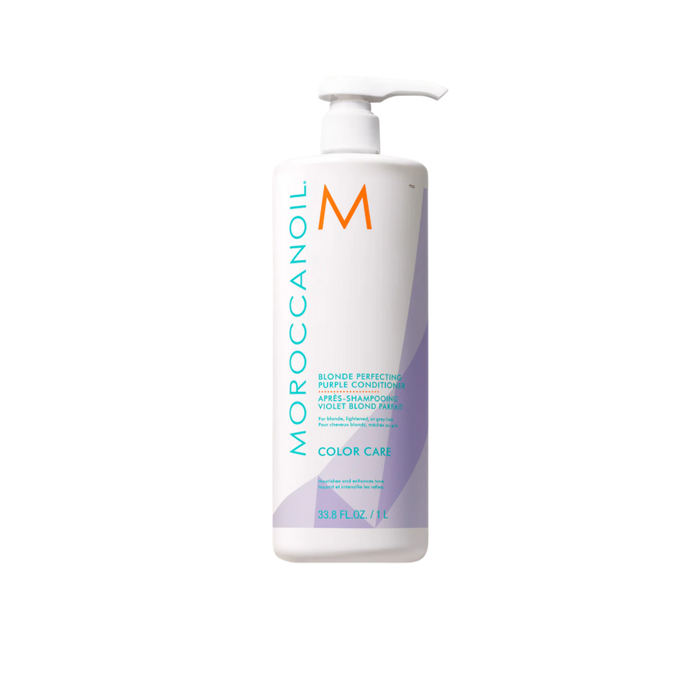 Tube violet Moroccanoil Blonde Perfecting Purple Conditioner 200 ml, soin neutralisant pour cheveux blonds