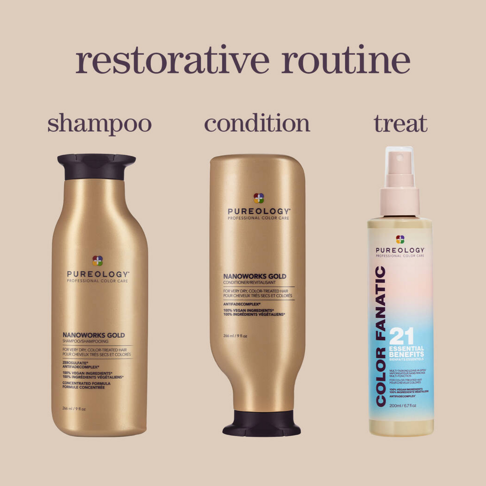 Conditionneur Nanoworks Gold de Pureology – soin vegan luxe réparateur avec huile de marula pour cheveux colorés ternes