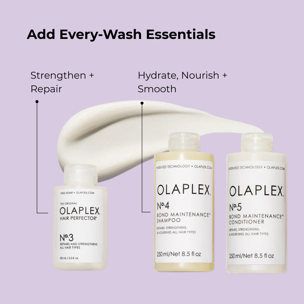 Flacon du traitement Olaplex N° 3 Hair Perfector posé sur fond neutre