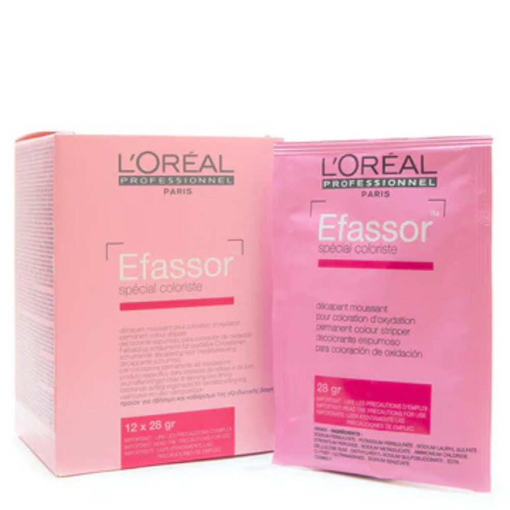 Poudre Décolorante Efassor de L'Oréal Professionnel, 28g, pour élimination de colorations permanentes oxydatives.