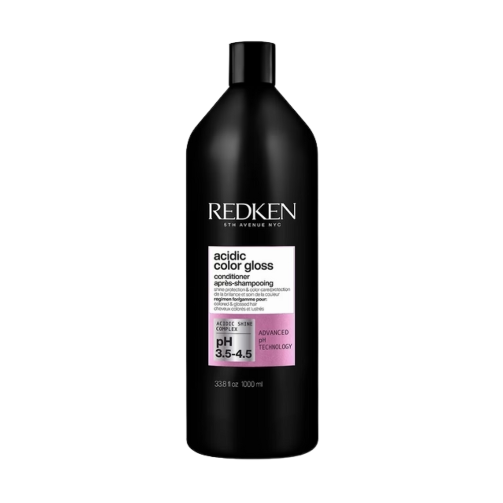 Flacon de l’après-shampooing Redken Acidic Color Gloss sur fond neutre, soin professionnel pour cheveux colorés