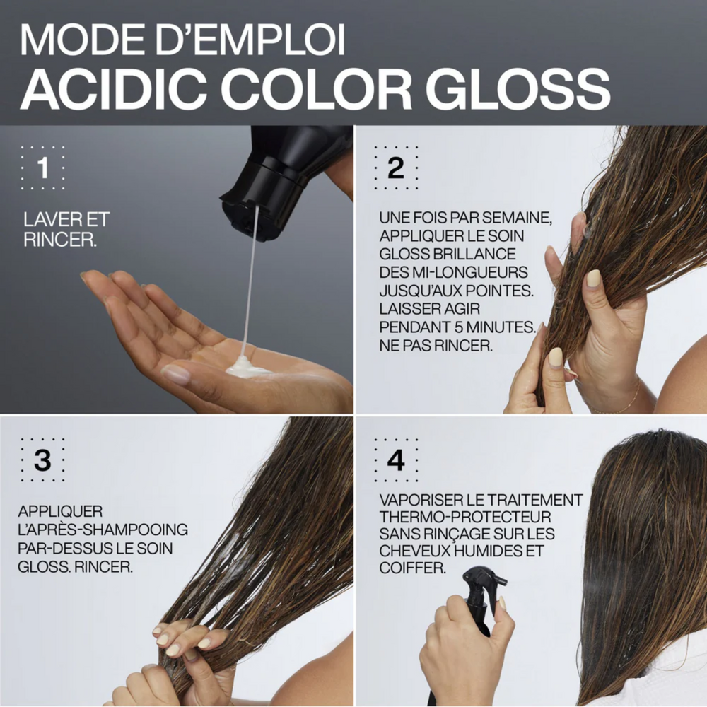Flacon de l’après-shampooing Redken Acidic Color Gloss sur fond neutre, soin professionnel pour cheveux colorés