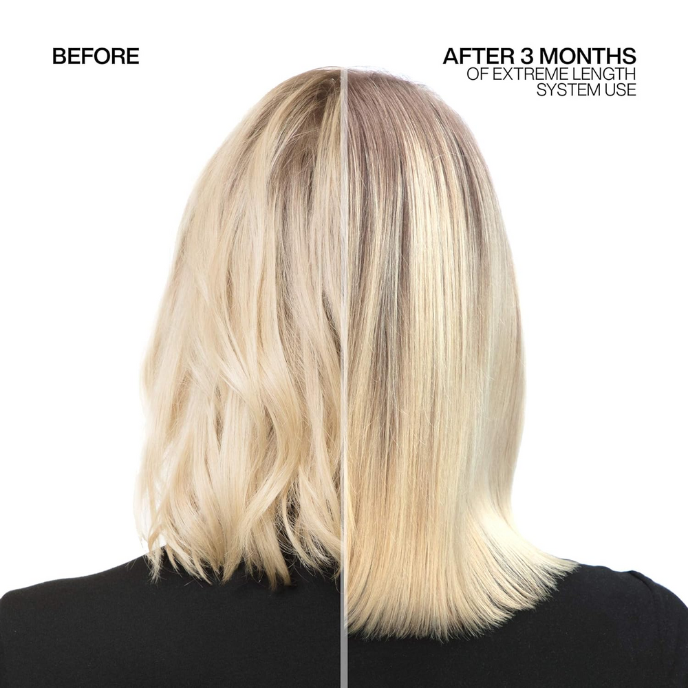 Flacon de Redken Extreme Length Conditioner, format revitalisant fortifiant enrichi en biotine et huile de ricin pour cheveux longs