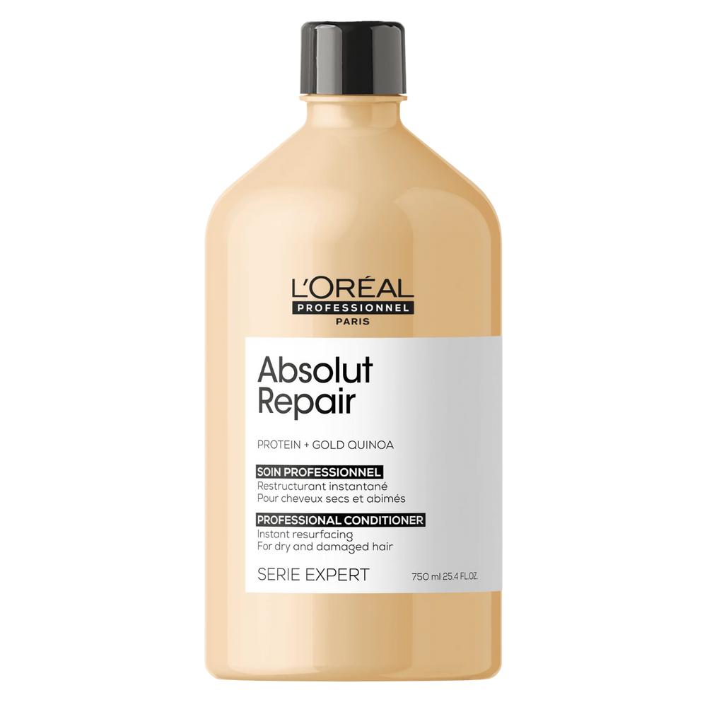 Flacon du Revitalisant Absolut Repair de L'Oréal Professionnel, soin capillaire pour cheveux très endommagés.