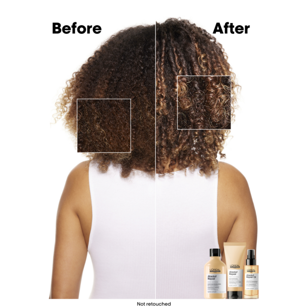 Flacon du Revitalisant Absolut Repair de L'Oréal Professionnel, soin capillaire pour cheveux très endommagés.