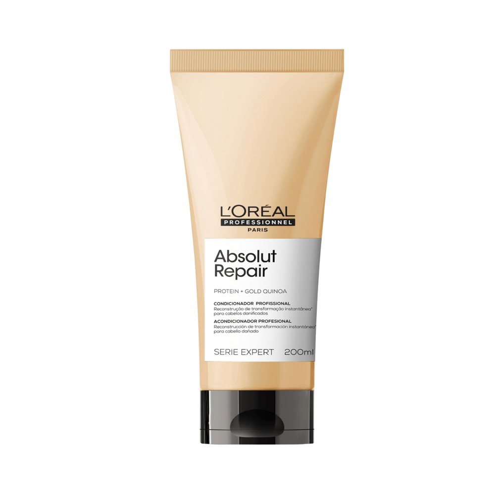 Flacon du Revitalisant Absolut Repair de L'Oréal Professionnel, soin capillaire pour cheveux très endommagés.
