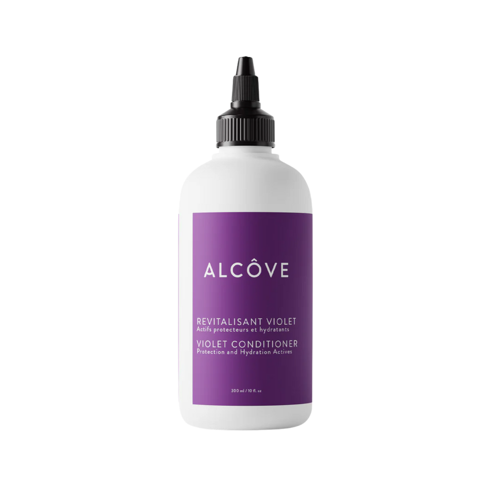 “Flacon de Revitalisant Violet Alcôve – soin anti-jaunissement pour cheveux blonds”