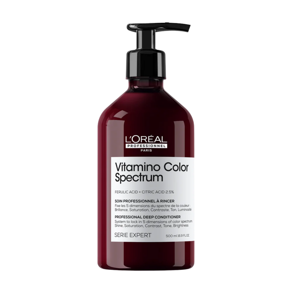 Flacon de revitalisant Vitamino Color Spectrum L’Oréal Professionnel 500 ml, soin cheveux colorés.