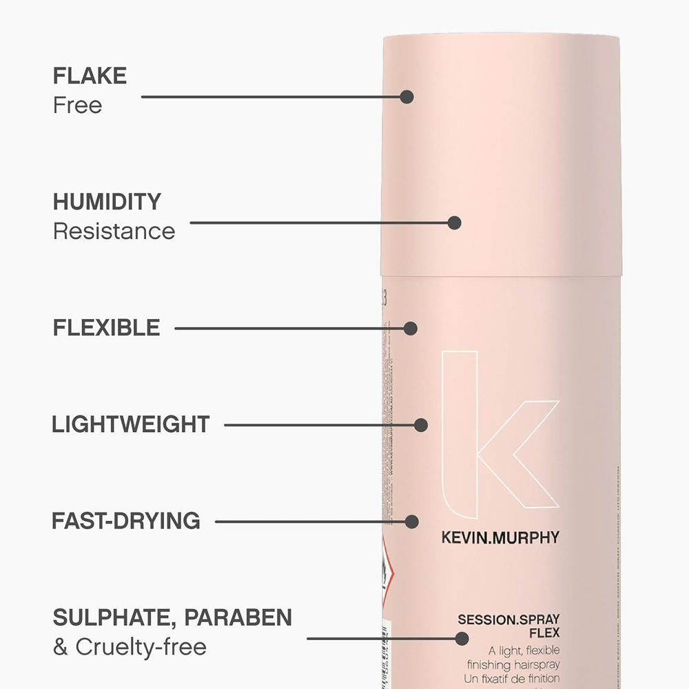 Flacon SESSION.SPRAY FLEX Kevin Murphy – laque finition flexible sur fond neutre