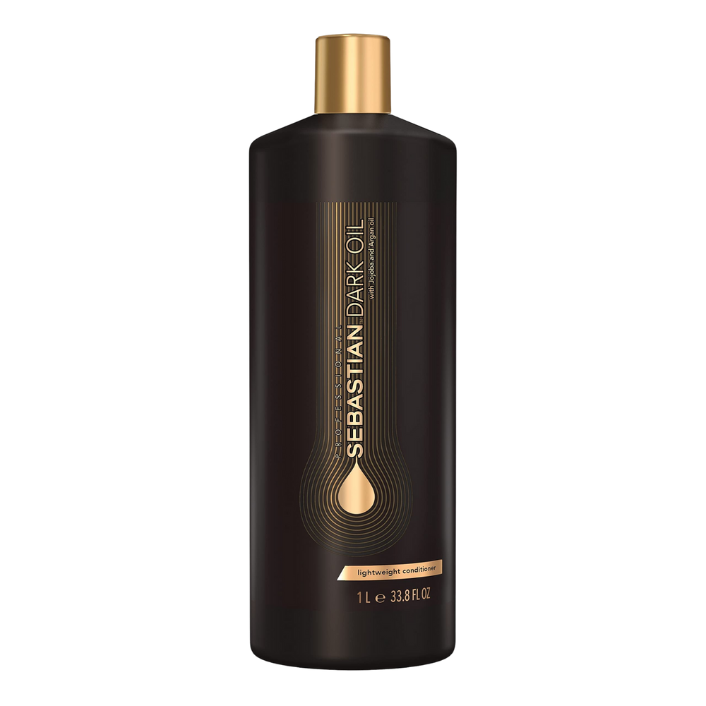 Flacon de 250 ml de Sebastian Dark Oil Lightweight Conditioner, infusé d’huiles légères pour cheveux doux et brillants.