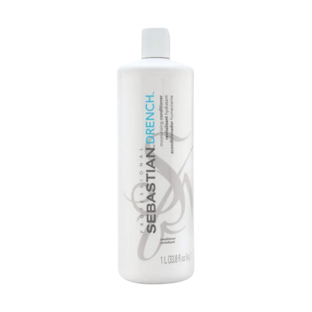Flacon de Sebastian Drench Moisturizing Conditioner 250 ml, après-shampooing hydratant pour cheveux secs et frisés.