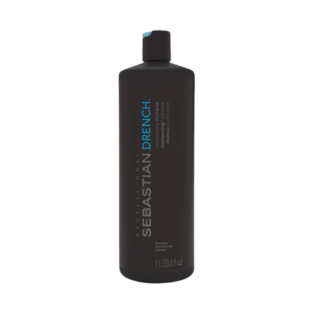 Flacon 33,8 oz de Sebastian Drench Moisturizing Shampoo – shampooing hydratant professionnel pour cheveux secs.
