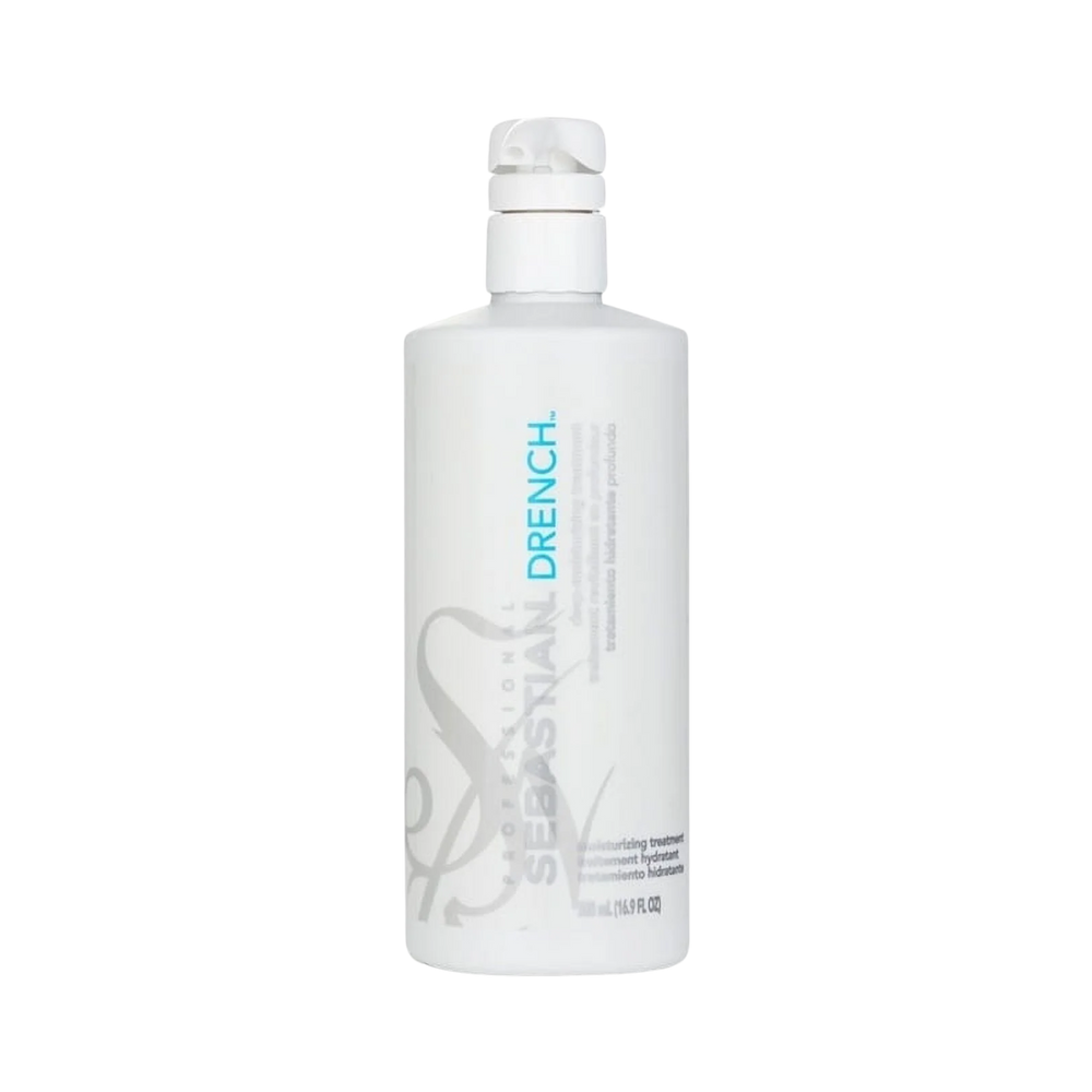 Pot de Sebastian Drench Treatment, masque hydratant pour cheveux secs et frisés.