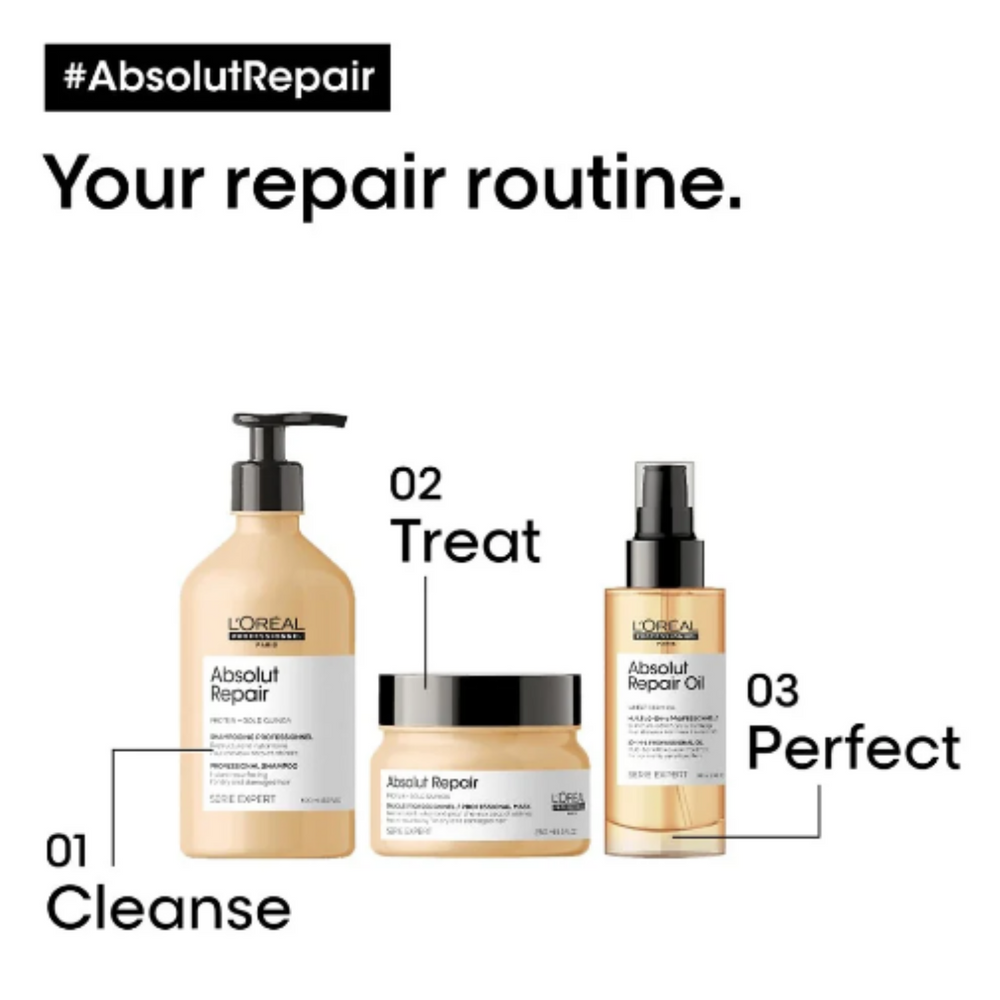 Flacon du Shampoing Absolut Repair de L'Oréal Professionnel, soin capillaire pour cheveux abîmés.