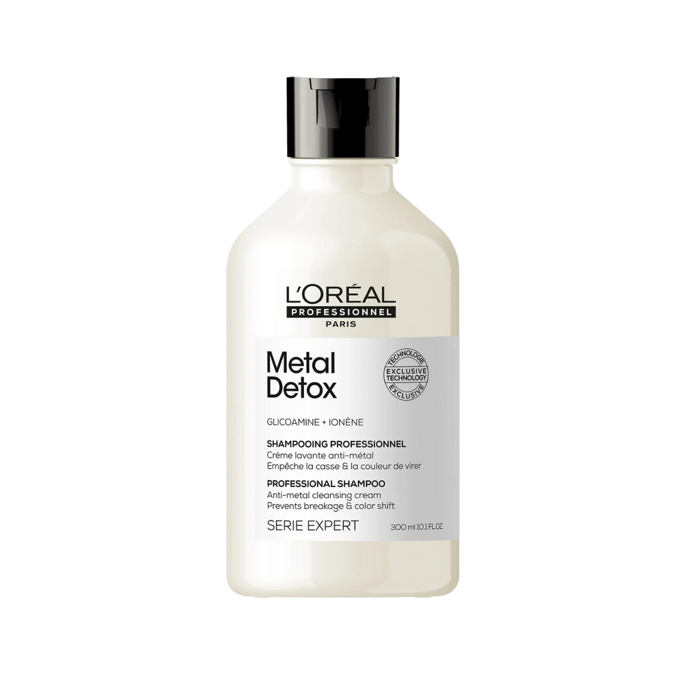 Flacon du Shampoing Metal Detox de L'Oréal Professionnel, soin capillaire anti-métaux pour cheveux colorés.