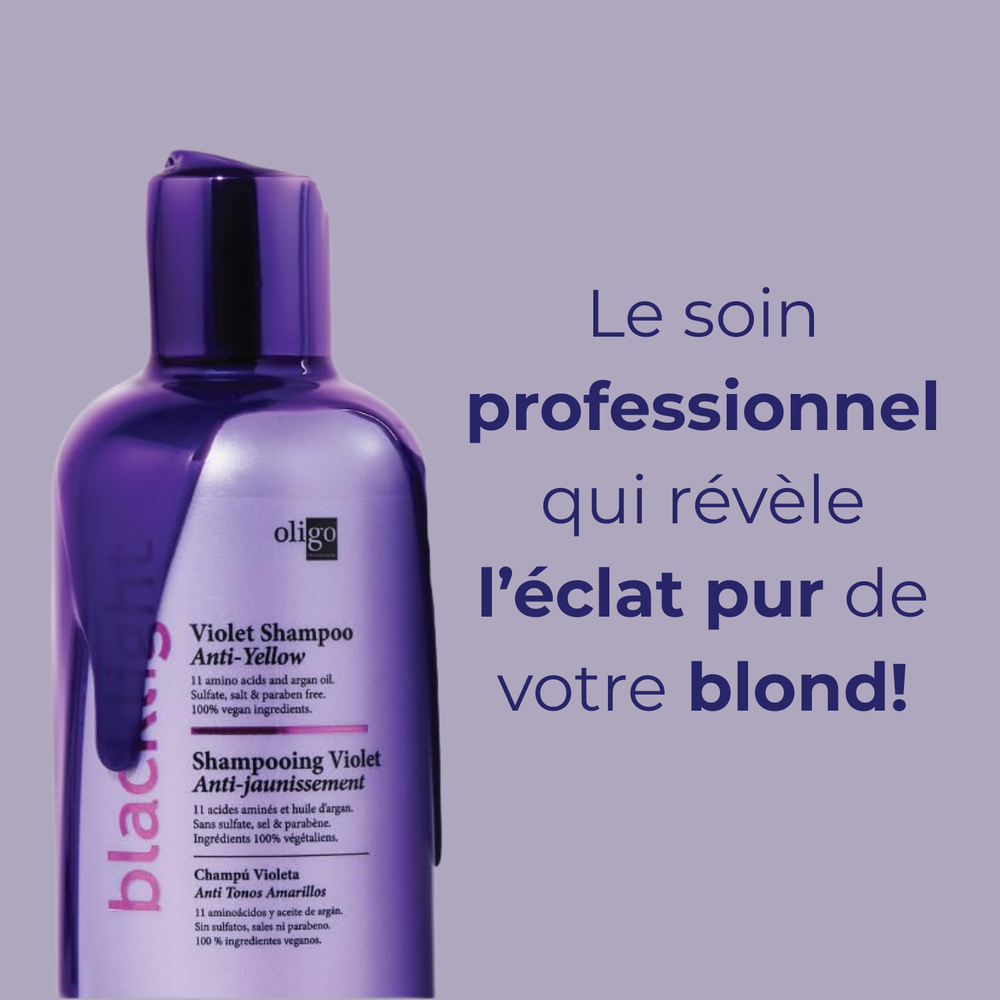 “Flacon Oligo Blacklight Violet Shampoo – shampoing anti‑jaunissement pour cheveux blonds”