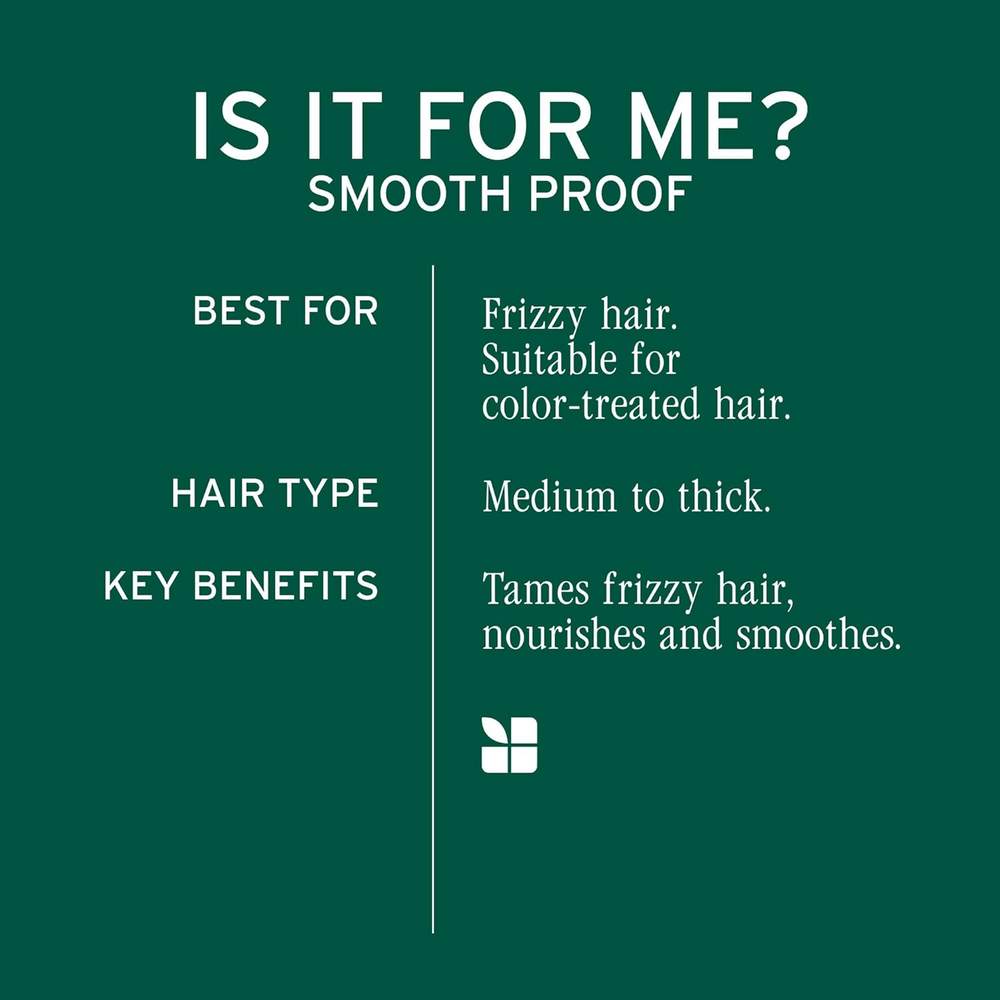 « Flacon de Biolage Smooth Proof Shampoo – anti‑frizz sans silicone, flacon transparent avec capuchon vert, shampooing blond clair »
