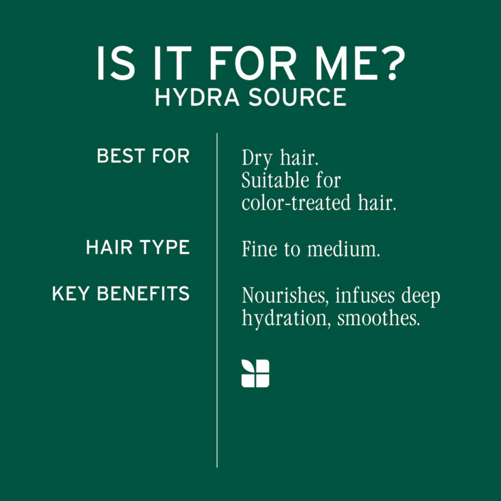 Flacon de 400 ml de la Solution démêlante Hydra Source Biolage – soin hydratant sans parabènes pour cheveux secs, démêlé facile et frisottis maîtrisés.