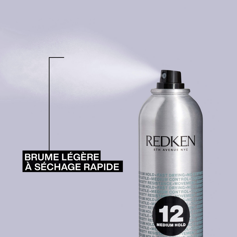 Aérosol du spray fixatif Fashion Work 12 Redken posé sur fond neutre