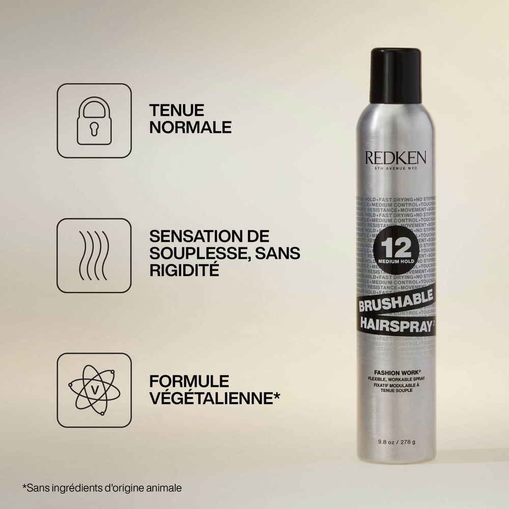 Aérosol du spray fixatif Fashion Work 12 Redken posé sur fond neutre