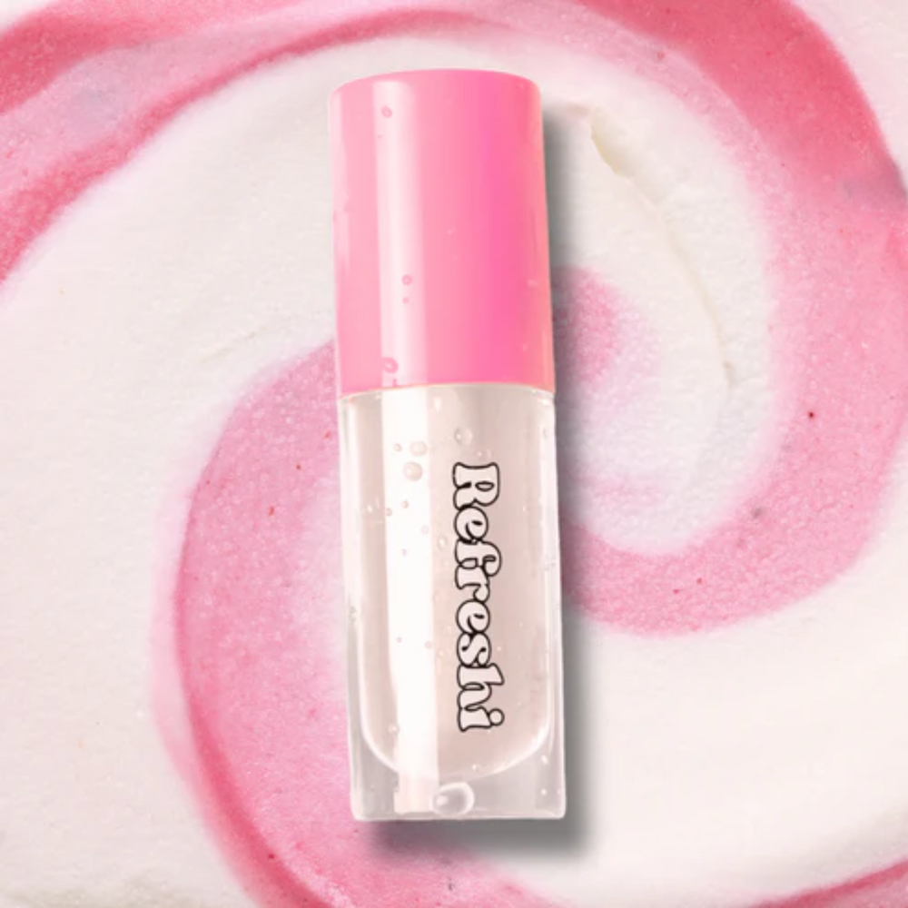 Tube 5 ml Strawberry‑Vanilla Lip Oil Refreshi, texture brillante, parfum sucré fraise vanillée