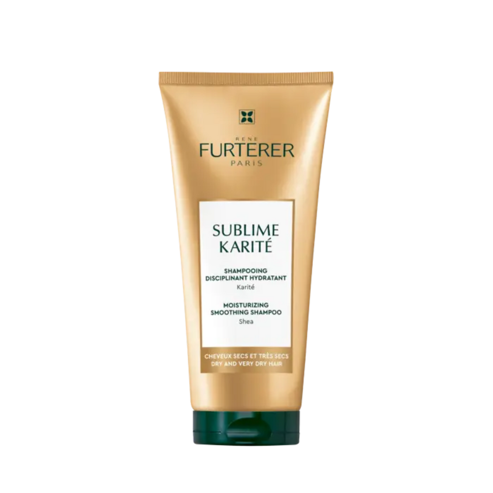 Flacon de 200 ml de shampooing Hydratant Disciplinant Sublime Karité René Furterer, pour cheveux secs.