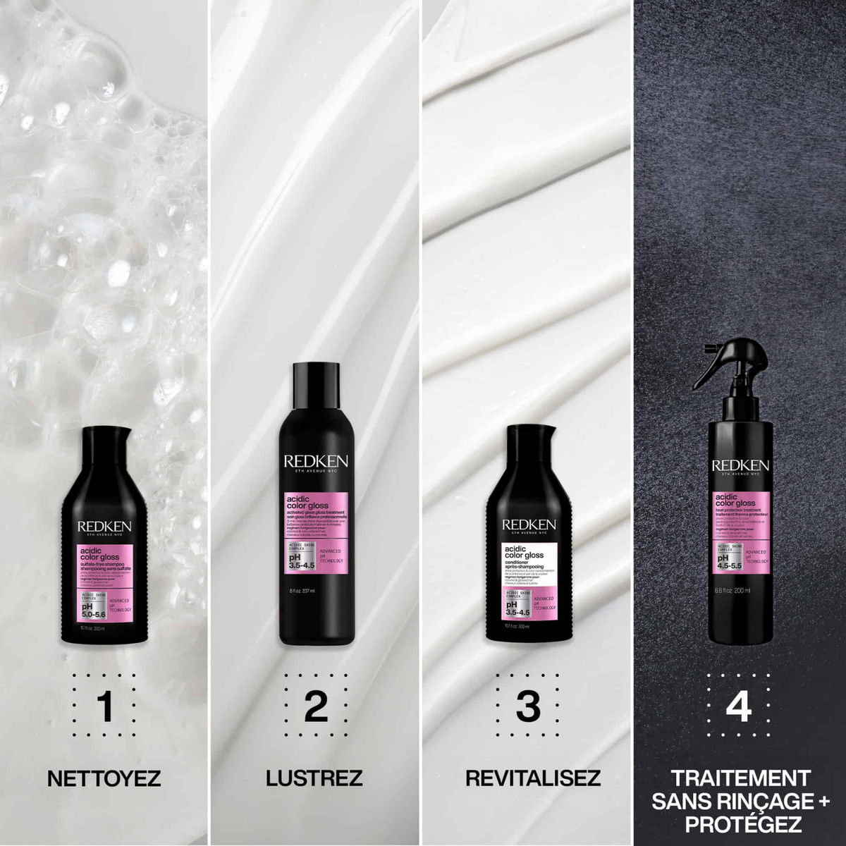 Flacon du shampoing Redken Acidic Color Gloss sans sulfate sur fond neutre