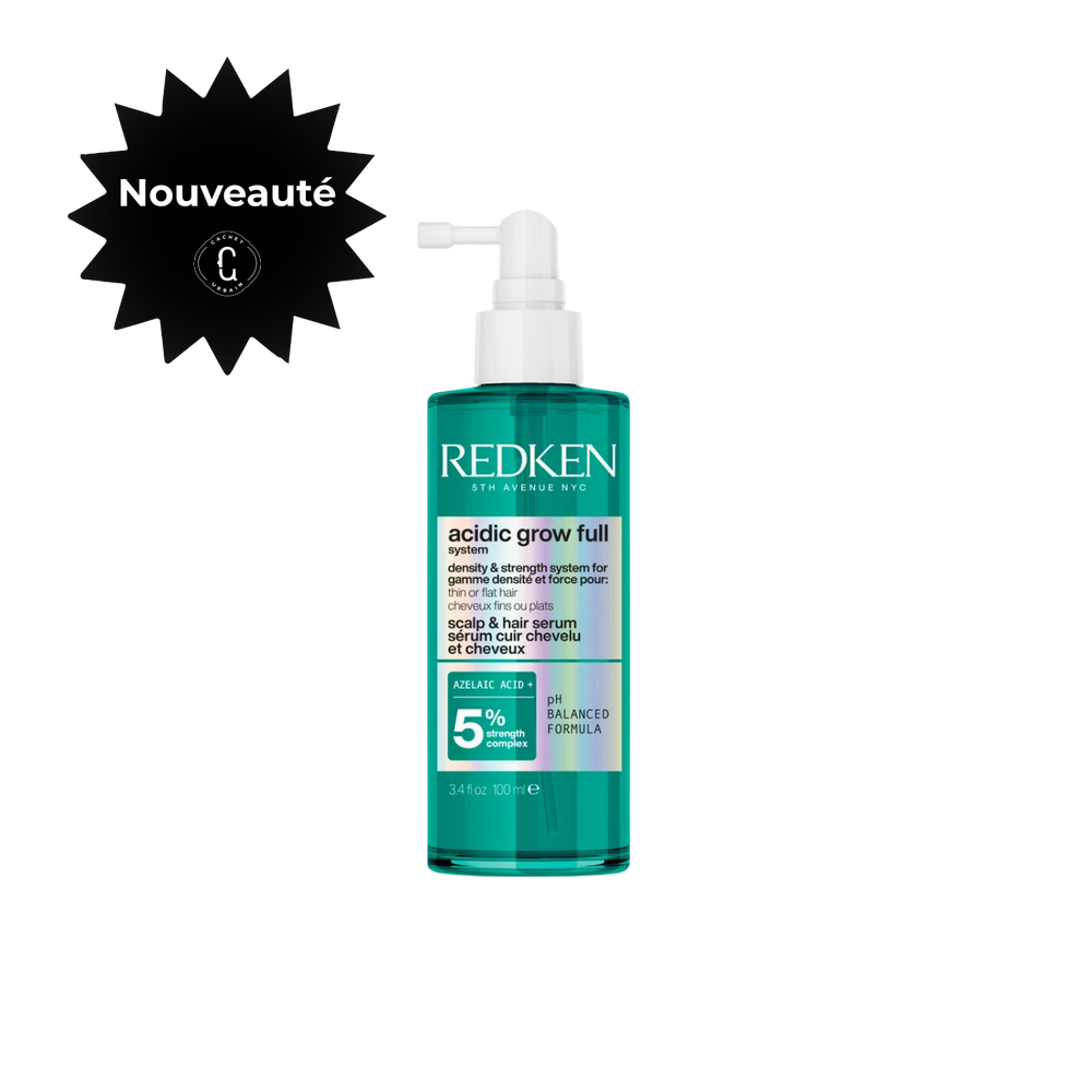 Sérum densifiant Redken Acidic Grow Full pour cuir chevelu et cheveux fins, soin capillaire sans rinçage pour plus de volume.
