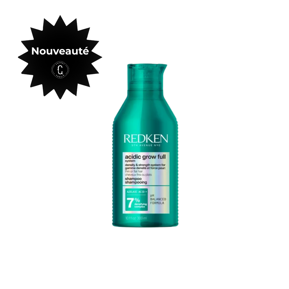 Redken Acidic Grow Full Densifying Shampoo pour cheveux fins et clairsemés, shampoing volumisant professionnel.