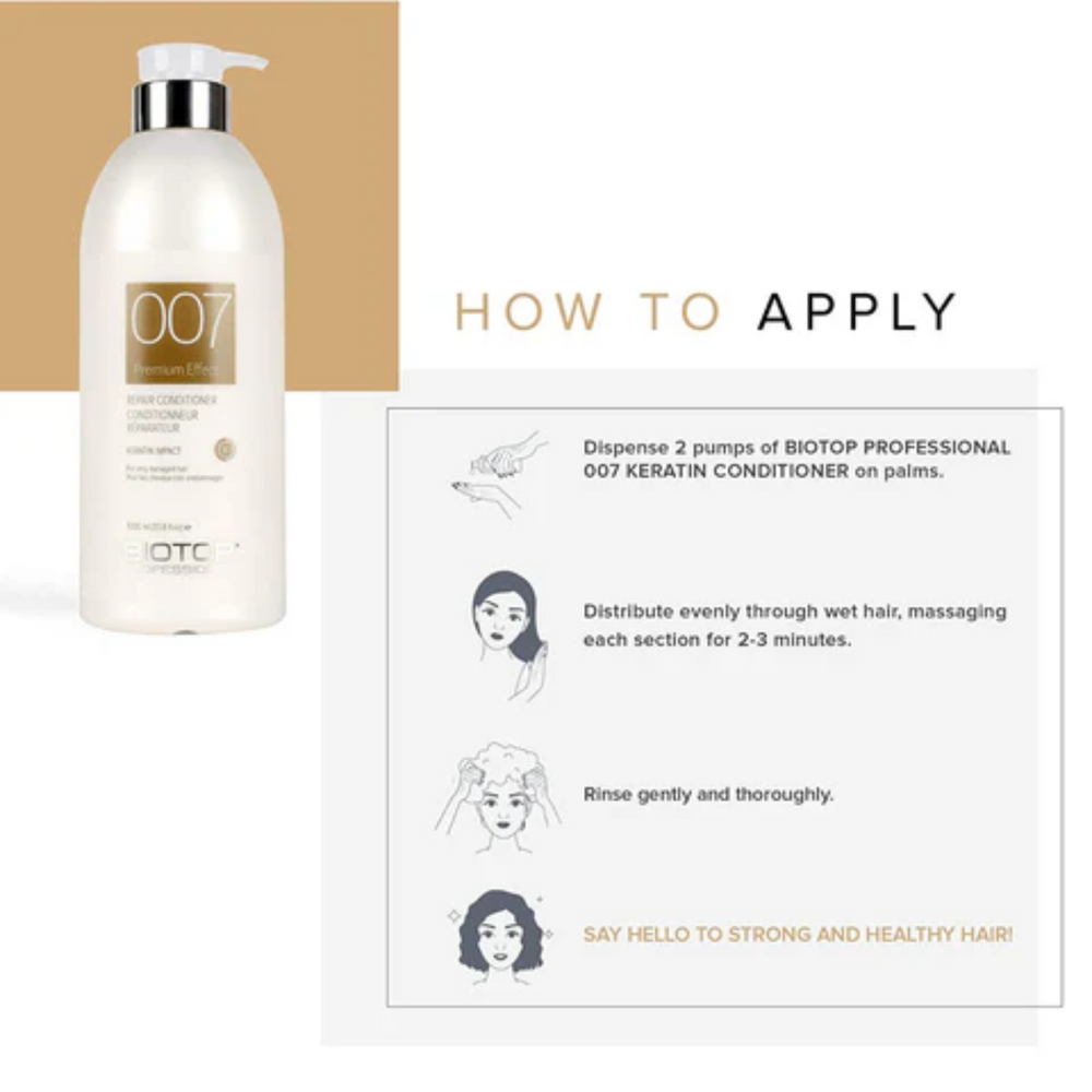 Grand flacon de conditionneur Biotop 007 Keratin Impact 1 L avec pompe