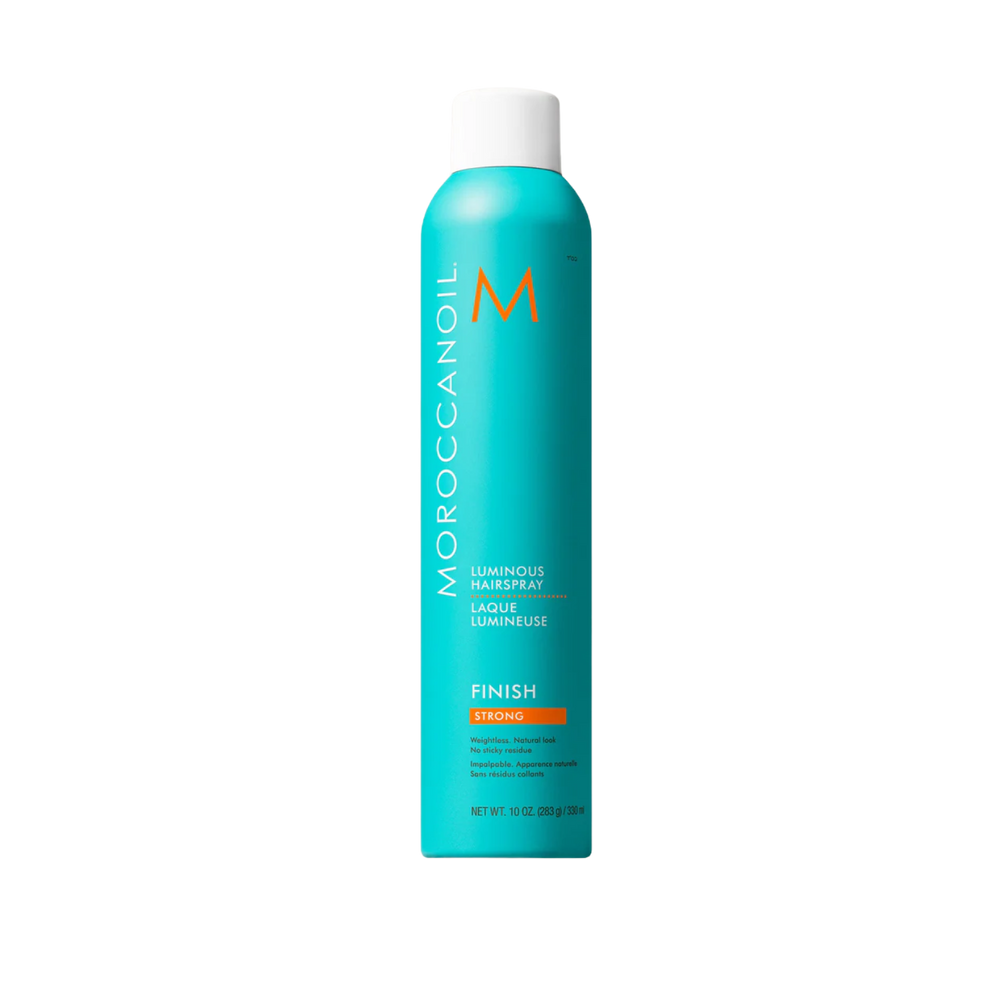Aérosol Moroccanoil Luminous Strong Hold Hairspray, fixation ferme flexible et brillance naturelle pour tous types de cheveux

