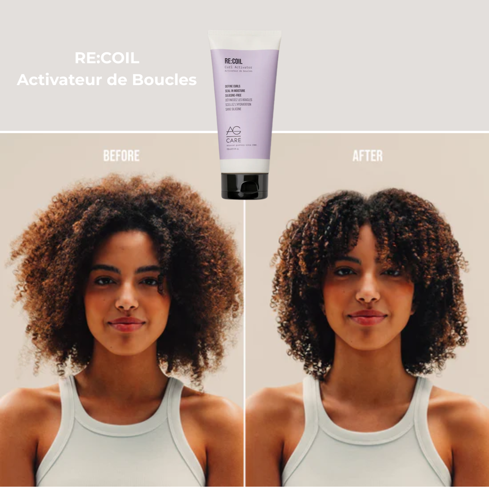 Flacon AG Care RE:COIL Curl Activator – 178 ml posé sur fond blanc