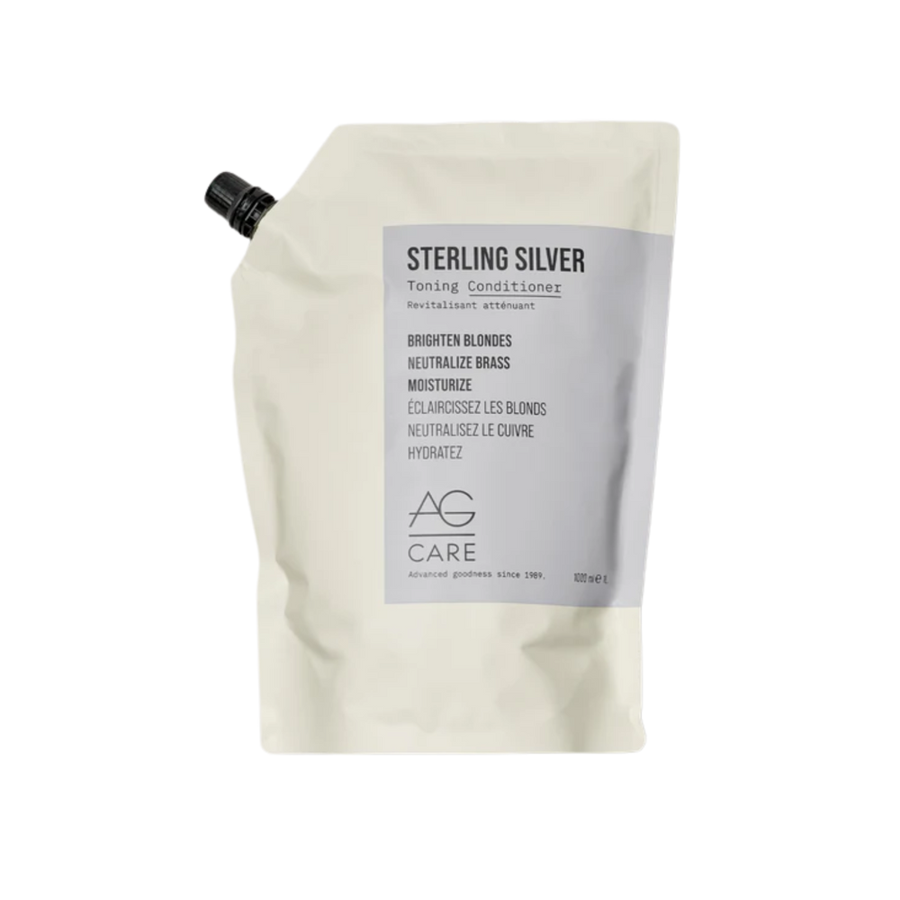 Flacon AG Care Sterling Silver Toning Conditioner – neutralise reflets jaunes et cuivrés, cheveux blonds, gris ou argentés, hydratés et brillants
